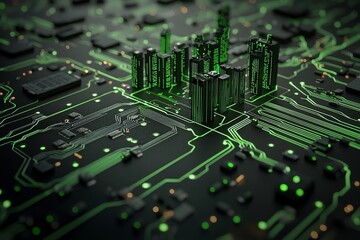 Fototapete - Concept of generative stock with a smart city on a circuit board background