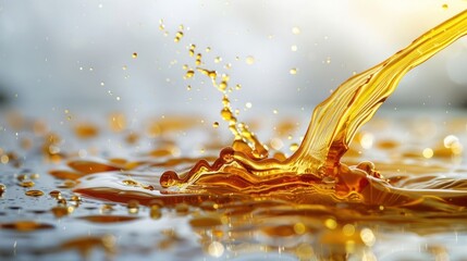 Poster - A splash of golden liquid creating dynamic patterns in a reflective surface.