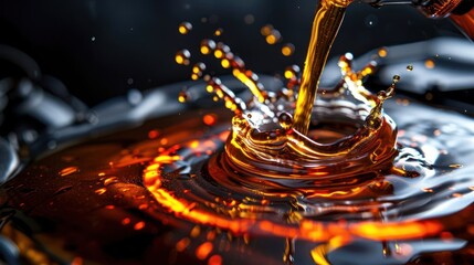 Poster - Liquid splashing in dark surroundings, creating dynamic ripple effects.