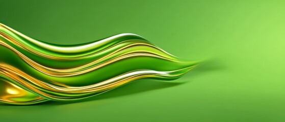 Poster - Colorful green waves with golden accents flow smoothly across a bright background