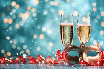 Poster - Sparkling drink and golden mask create festive atmosphere for celebration event