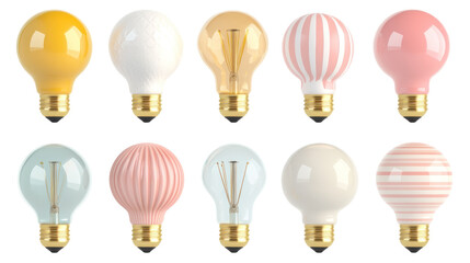 Poster - A collection of decorative light bulbs in various colors and patterns, showcasing design versatility for home or commercial lighting.