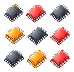Aufkleber - Microchip Set Red Black Orange Computer Chips Technology Components