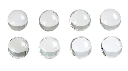 Fototapete - A collection of eight glossy white spheres arranged in two rows, likely used for decorative or design purposes.