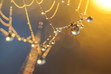 Wall Mural - spider web with dew drops