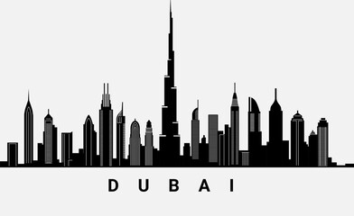 Wall Mural - United Arab Emirates skyline landmarks silhouette, black vector illustration design uae.