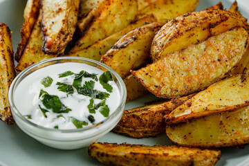 Canvas Print - Fried potatoes close-up on a light background