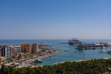 Wall Mural - Malaga, Spain - August 06, 2024: Views of the city and the Cathedral of the Incarnation of Malaga from the Gibralfaro Castle in the city of Malaga, Andalusia. Spain