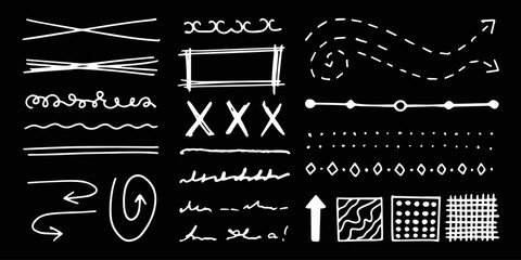Poster - scribbles and doodles in white line, abstract freehand drawing, design elements and decorative stick
