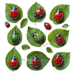 Wall Mural - Colorful Ladybugs on Green Leaves Nature Closeup Insects