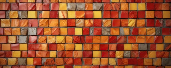 fiery red and yellow orange abstract mosaic tiles on a stony plastic background, tile, orange, abstr
