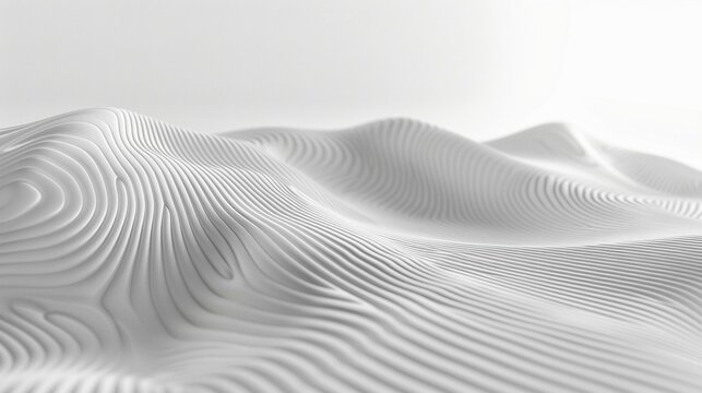 Monochromatic Abstract Digital Artwork with Smooth, Flowing Curves and Minimalist Dune-Like Design