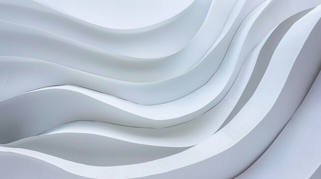 Abstract Digital Artwork of Glossy White Flowing Waves with Minimalist Monochromatic Aestheticc
