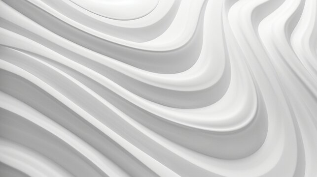 Abstract Digital Artwork of Glossy White Flowing Waves with Minimalist Monochromatic Aestheticc
