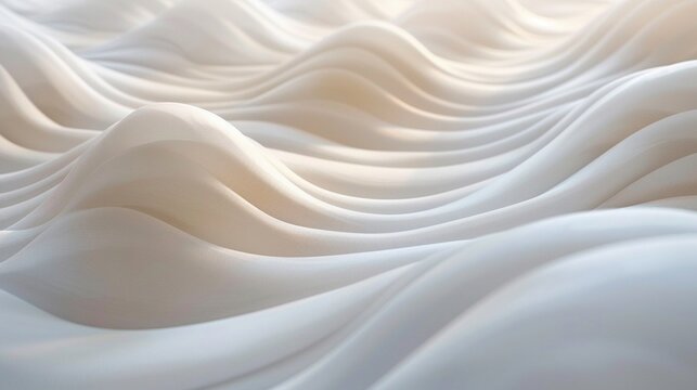 Abstract Digital Artwork of Glossy White Flowing Waves with Minimalist Monochromatic Aestheticc