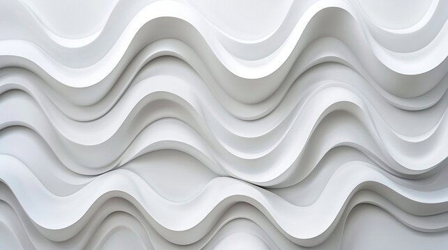Abstract Digital Artwork of Glossy White Flowing Waves with Minimalist Monochromatic Aestheticc