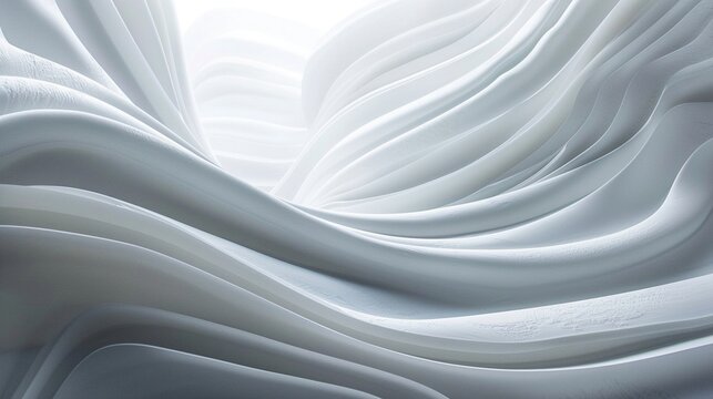 Abstract Digital Artwork of Glossy White Flowing Waves with Minimalist Monochromatic Aestheticc