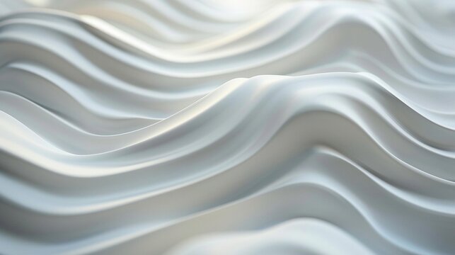 Abstract Digital Artwork of Glossy White Flowing Waves with Minimalist Monochromatic Aestheticc