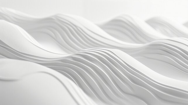 Abstract Digital Artwork of Glossy White Flowing Waves with Minimalist Monochromatic Aestheticc