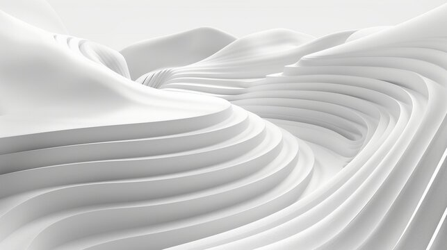 Abstract Digital Artwork of Glossy White Flowing Waves with Minimalist Monochromatic Aestheticc