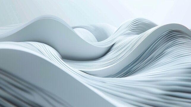 Abstract Digital Artwork of Glossy White Flowing Waves with Minimalist Monochromatic Aestheticc