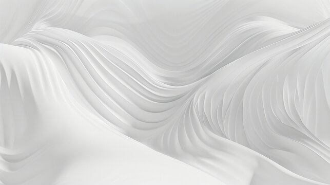 Abstract Digital Artwork of Glossy White Flowing Waves with Minimalist Monochromatic Aestheticc