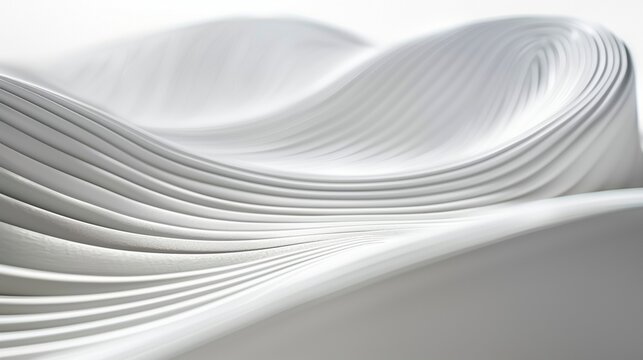 Abstract Digital Artwork of Glossy White Flowing Waves with Minimalist Monochromatic Aestheticc