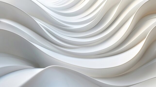 Abstract Digital Artwork of Glossy White Flowing Waves with Minimalist Monochromatic Aestheticc