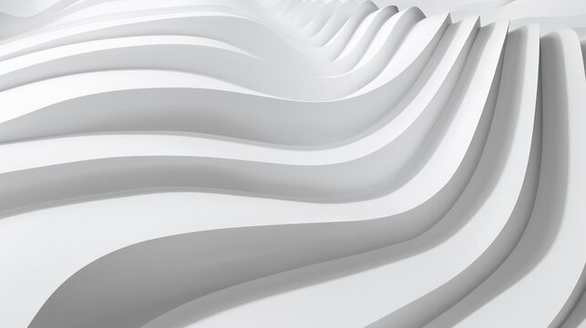 Abstract Digital Artwork of Glossy White Flowing Waves with Minimalist Monochromatic Aestheticc