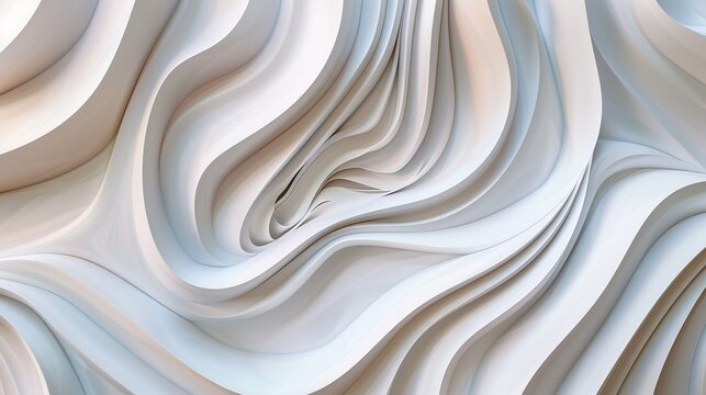 Abstract Digital Artwork of Glossy White Flowing Waves with Minimalist Monochromatic Aestheticc