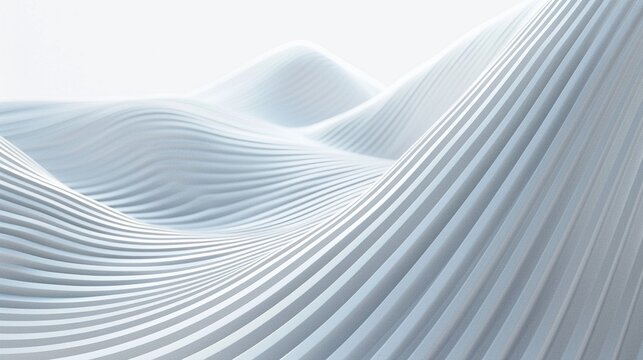 Abstract Digital Artwork of Glossy White Flowing Waves with Minimalist Monochromatic Aestheticc