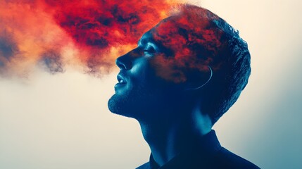 Poster - Creative expression of emotions through abstract portrait studio digital art dramatic lighting profile view