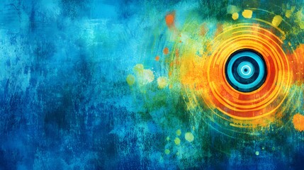 Poster - Vibrant abstract circular patterns digital art blue and orange color palette modern design artistic viewpoint