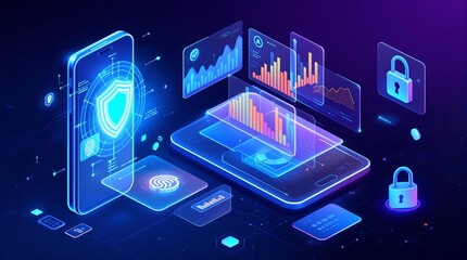 Poster - 2FA Authentication Login with Cybersecurity Fingerprint Representing Secure Online Connection for Professional Trading and Electronic Banking Accounts in Futuristic Banner Design