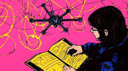 Poster - Exploring drone technology urban environment illustration creative space innovative perspective