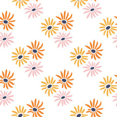 Wall Mural - Floral vector seamless pattern. Trendy simple flower on white background. Summer meadow flowers illustration. Tropical print for digital paper, wrapping, scrapbooking, baby clothes, wallpaper.