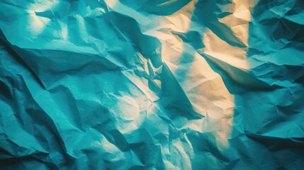 Poster - Crumpled paper texture in vibrant blue hues showcasing intricate details and patterns for creative backgrounds and design projects.