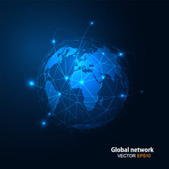Poster - Blue Globe technology background, Global network connection,Planet Earth background,Global Protection Network concept Futuristic