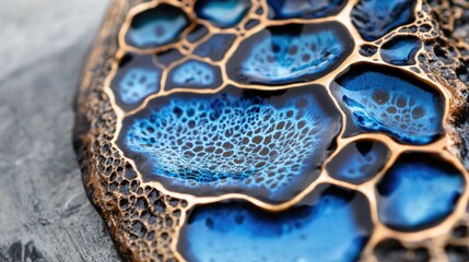 Poster - blue enamel art with intricate patterns and textures showcasing a unique artistic design on a textur