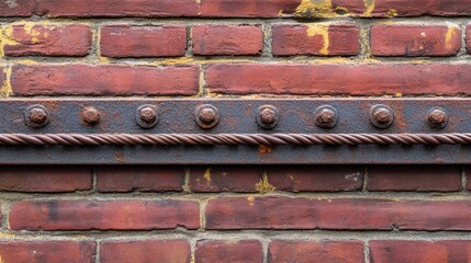 Poster - rustic metal bars and wires against a textured brick wall showcasing industrial design elements and 