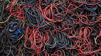 Aufkleber - Colorful tangled wires texture representing chaotic networking and connectivity challenges in technology and communication systems.