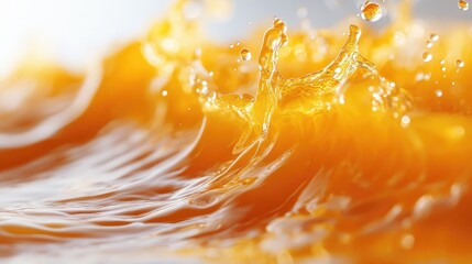 Poster - vibrant orange juice splash creating dynamic patterns against a clean white background showcasing fl
