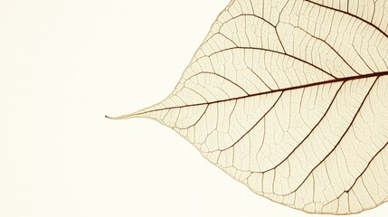 Aufkleber - Dry leaf close-up showcasing intricate vein patterns on a white background highlighting natural textures and minimalism in design.