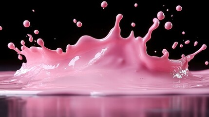 Poster - dynamic pink paint splash with droplets isolated on dark background perfect for creative design and 