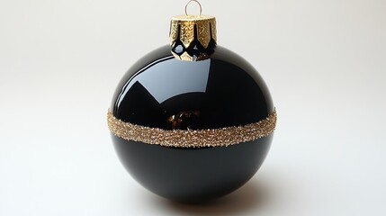 Poster - Elegant black Christmas ornament with golden trim on a neutral background ideal for holiday decor themes and festive celebrations.