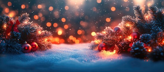 Aufkleber - Christmas landscape showcasing vibrant lights, soft snow, and festive decorations creating a warm holiday atmosphere. Perfect for seasonal themes.