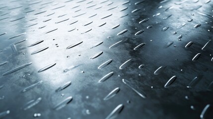 Poster - textured galvanized metal surface with droplets reflecting light creating a rustic industrial background for various design projects