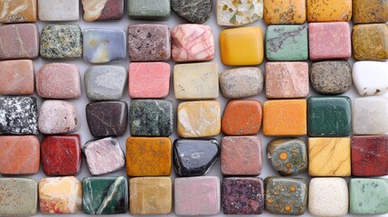 Poster - variety of color rich polished gemstones arranged in a close up display showcasing natural beauty an