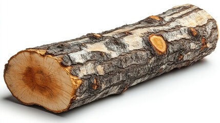 Aufkleber - Birch log isolated on a white background showcasing natural textures and details in high quality for woodcraft or nature-themed projects