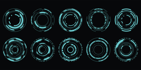 Aufkleber - Sci-fi futuristic circle hud dashboard display virtual reality technology screen. User Interface set. Statistics, Data information infographic. Vector illustration
